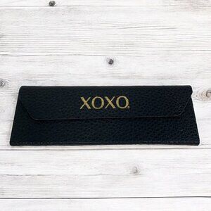 XOXO Foldable Origami Glasses/Sunglasses Case Black Leather Blue Fabric Lining
